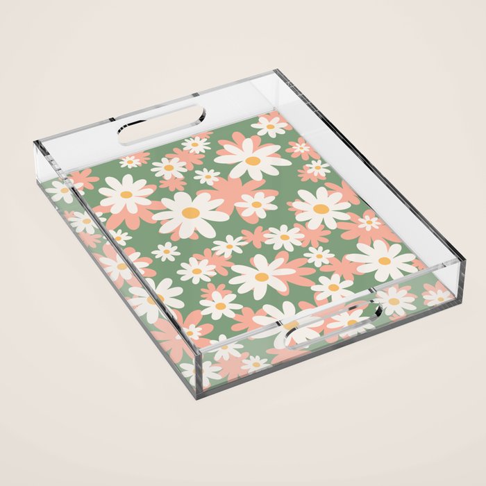 Flower Market London, Pastel Daisies Retro Print Acrylic Tray Gallery Image 1