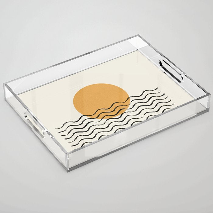 Ocean wave gold sunrise - mid century style Acrylic Tray Gallery Image 1