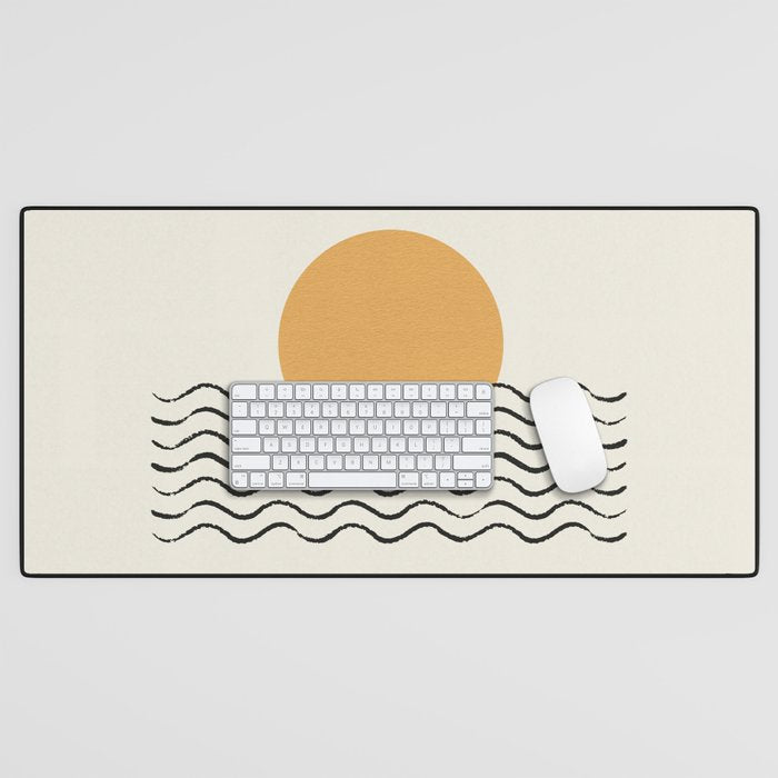 Ocean wave gold sunrise - mid century style Desk Mat Gallery Image 1