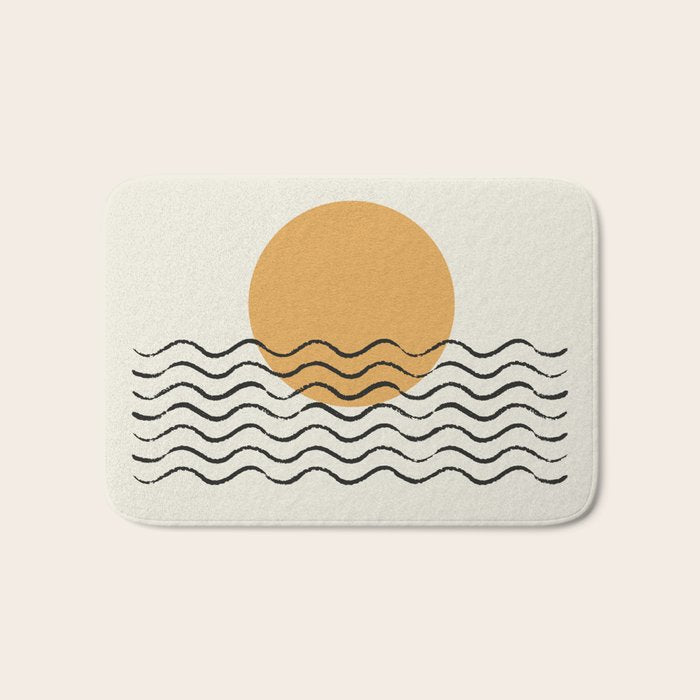 Ocean wave gold sunrise - mid century style Bath Mat Gallery Image 1