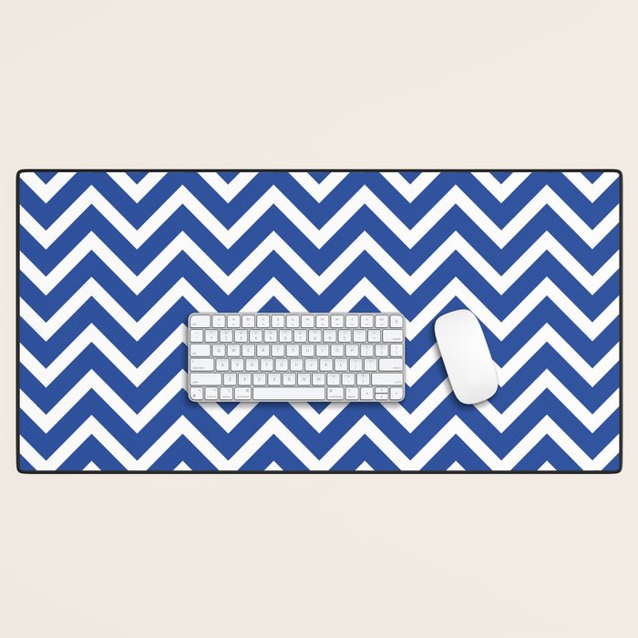 blue, white zig zag pattern design Desk Mat Gallery Image 1