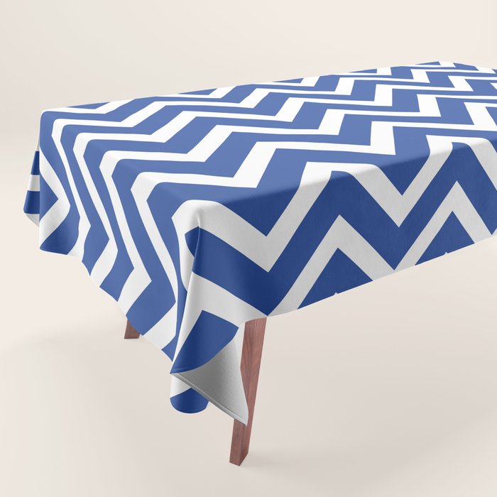 blue, white zig zag pattern design Tablecloth Gallery Image 1