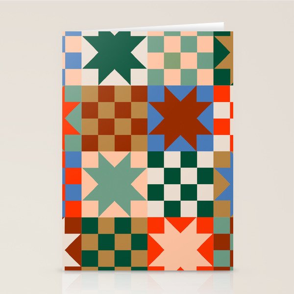 Earthy Patchwork Quilt Star Pattern Rustic Geometric Checkered Abstract in Warm Retro Colors Stationery Card Gallery Image 2