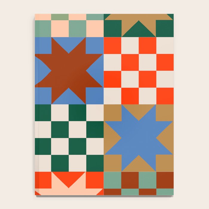 Earthy Patchwork Quilt Star Pattern Rustic Geometric Checkered Abstract in Warm Retro Colors Notebook Gallery Image 4