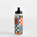 Earthy Patchwork Quilt Star Pattern Rustic Geometric Checkered Abstract in Warm Retro Colors Water Bottle Gallery Image 2