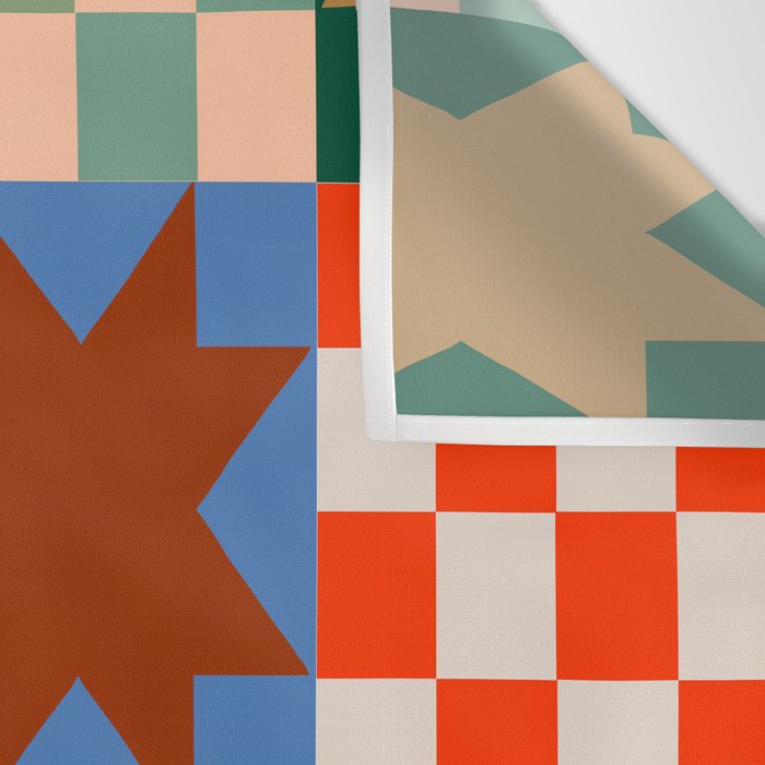 Earthy Patchwork Quilt Star Pattern Rustic Geometric Checkered Abstract in Warm Retro Colors Wall Tapestry Gallery Image 3