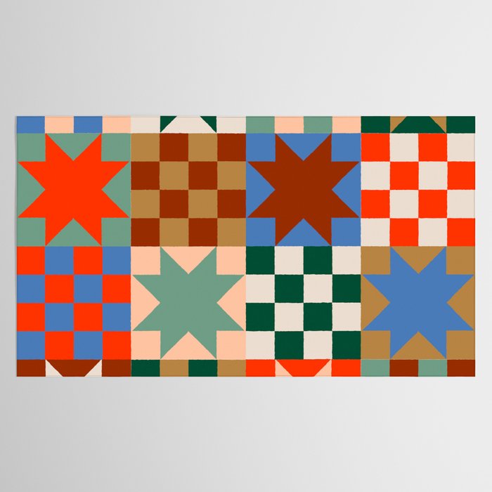 Earthy Patchwork Quilt Star Pattern Rustic Geometric Checkered Abstract in Warm Retro Colors Tablecloth Gallery Image 2