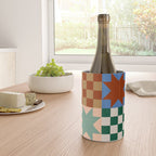 Earthy Patchwork Quilt Star Pattern Rustic Geometric Checkered Abstract in Warm Retro Colors Wine Chiller Gallery Image 4