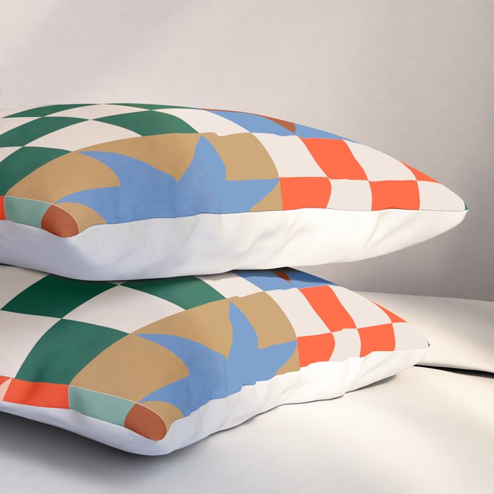 Earthy Patchwork Quilt Star Pattern Rustic Geometric Checkered Abstract in Warm Retro Colors Pillow Sham Gallery Image 3