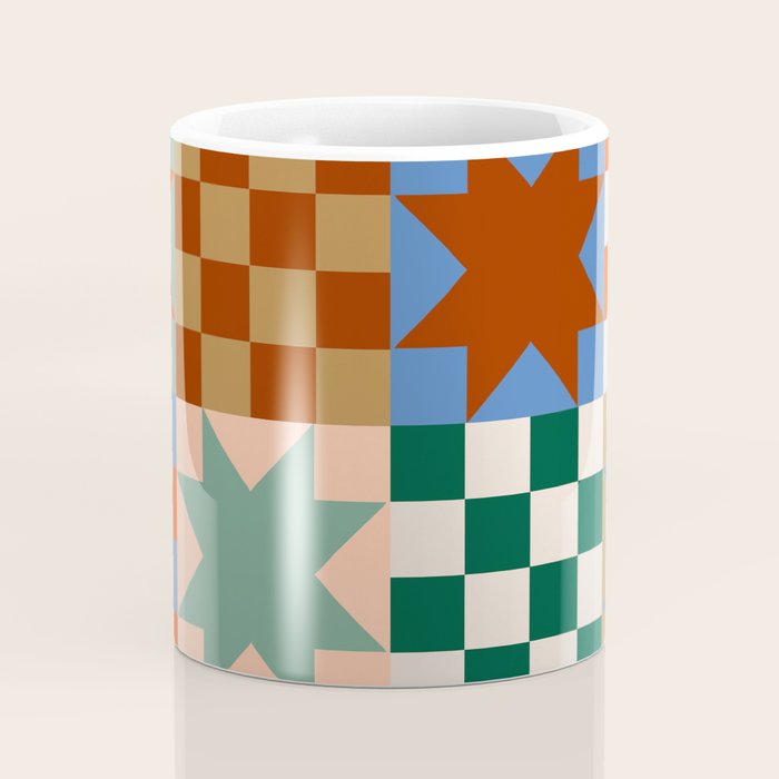 Earthy Patchwork Quilt Star Pattern Rustic Geometric Checkered Abstract in Warm Retro Colors Coffee Mug Gallery Image 4