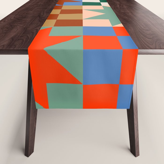 Earthy Patchwork Quilt Star Pattern Rustic Geometric Checkered Abstract in Warm Retro Colors Table Runner Gallery Image 1