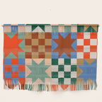 Earthy Patchwork Quilt Star Pattern Rustic Geometric Checkered Abstract in Warm Retro Colors Wall Hanging Gallery Image 1
