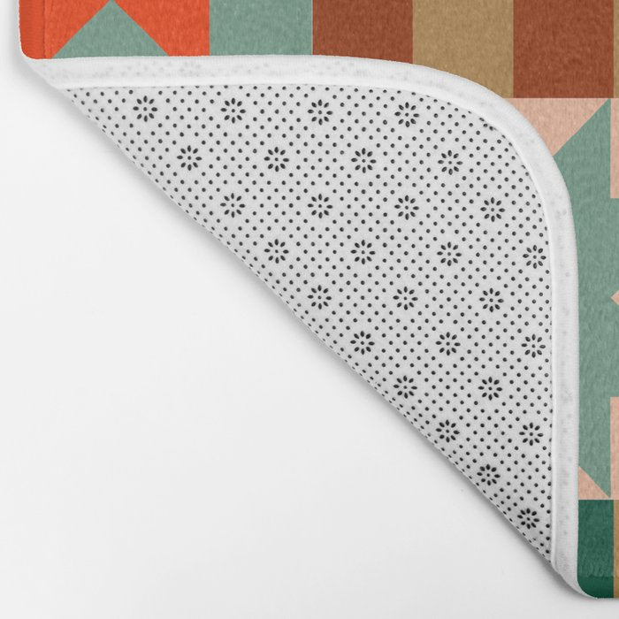 Earthy Patchwork Quilt Star Pattern Rustic Geometric Checkered Abstract in Warm Retro Colors Bath Mat Gallery Image 2