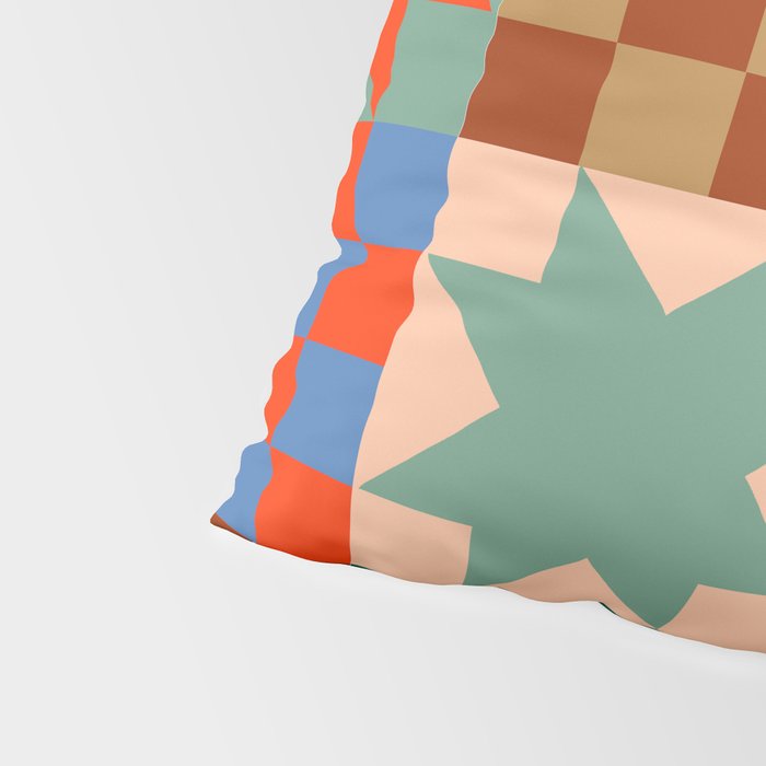 Earthy Patchwork Quilt Star Pattern Rustic Geometric Checkered Abstract in Warm Retro Colors Pillow Sham Gallery Image 4