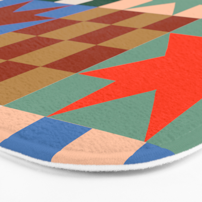 Earthy Patchwork Quilt Star Pattern Rustic Geometric Checkered Abstract in Warm Retro Colors Bath Mat Gallery Image 3