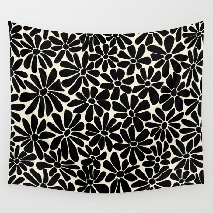 Black and White Retro Floral Art Print  Wall Tapestry Gallery Image 1