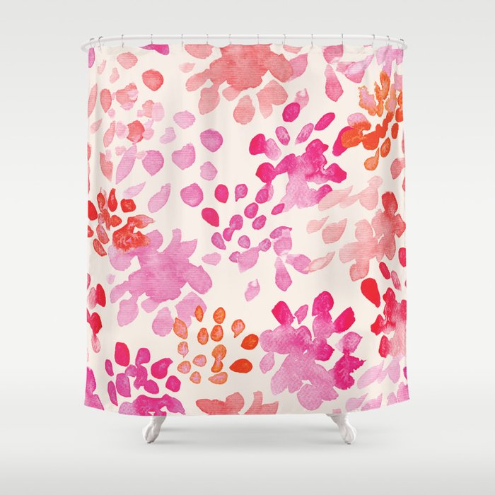 Watercolor flowers in pink and red pattern Shower Curtain Gallery Image 1