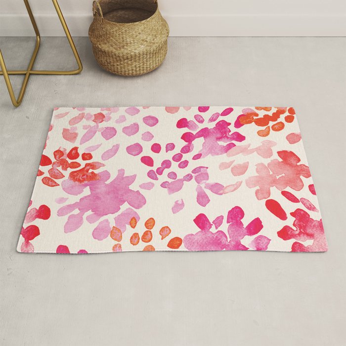 Watercolor flowers in pink and red pattern Rug Gallery Image 1