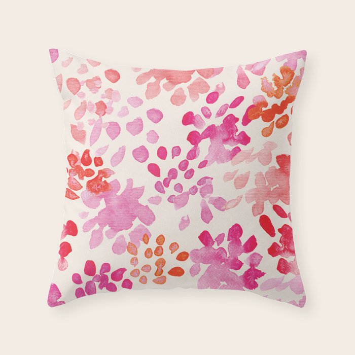 Watercolor flowers in pink and red pattern Throw Pillow Gallery Image 1