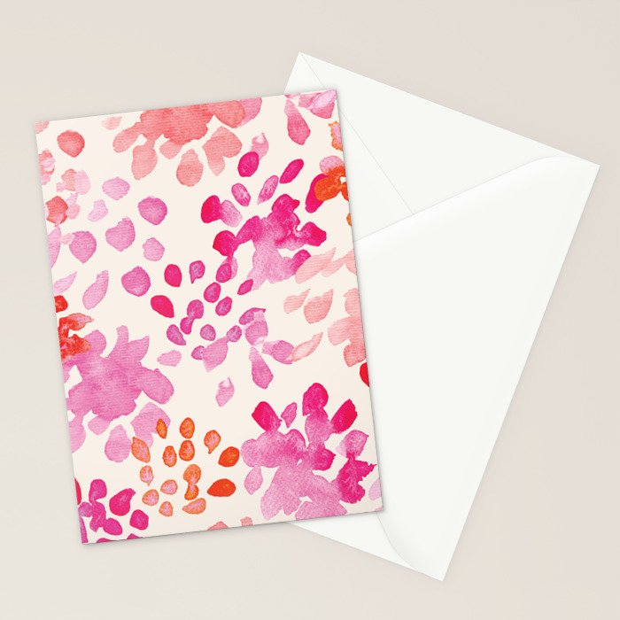 Watercolor flowers in pink and red pattern Stationery Card Gallery Image 2