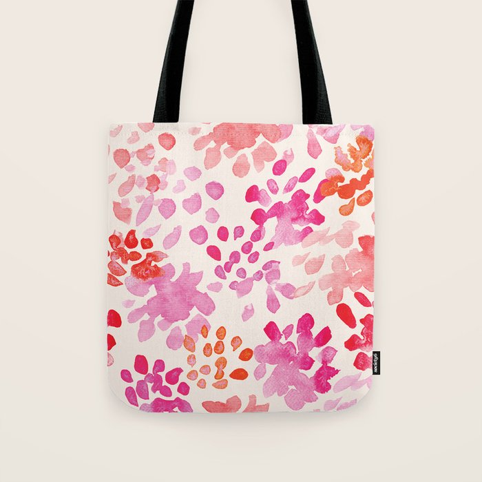 Watercolor flowers in pink and red pattern Tote Bag Gallery Image 1
