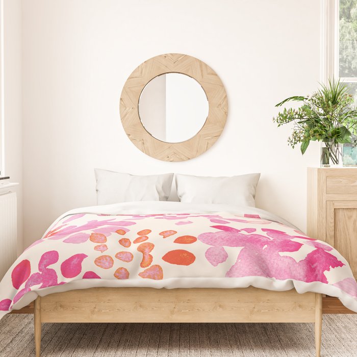 Watercolor flowers in pink and red pattern Duvet Cover Gallery Image 3