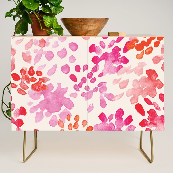 Watercolor flowers in pink and red pattern Credenza Gallery Image 1