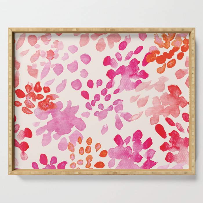 Watercolor flowers in pink and red pattern Serving Tray Gallery Image 1