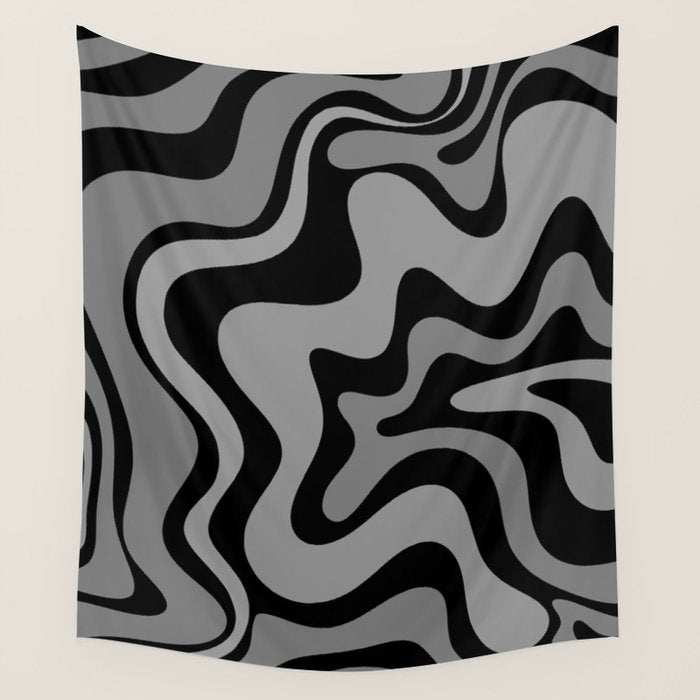Retro Liquid Swirl Abstract Pattern in Black and Gray Wall Tapestry Gallery Image 4