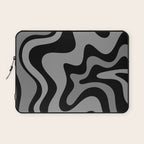 Retro Liquid Swirl Abstract Pattern in Black and Gray Laptop Sleeve Gallery Image 1
