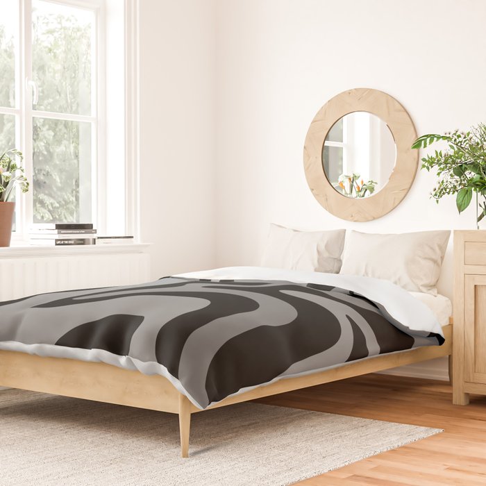 Retro Liquid Swirl Abstract Pattern in Black and Gray Duvet Cover Gallery Image 2
