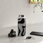 Retro Liquid Swirl Abstract Pattern in Black and Gray Water Bottle Gallery Image 4
