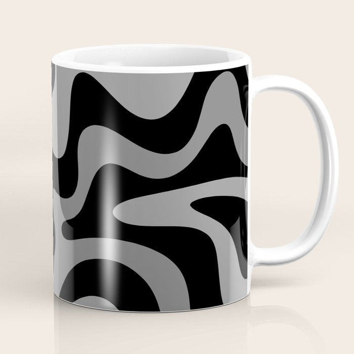 Retro Liquid Swirl Abstract Pattern in Black and Gray Coffee Mug Gallery Image 1