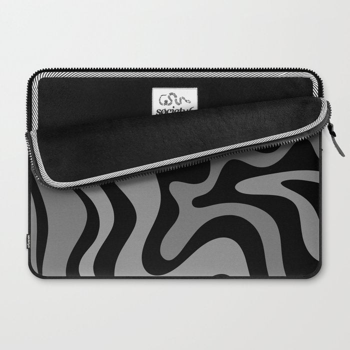 Retro Liquid Swirl Abstract Pattern in Black and Gray Laptop Sleeve Gallery Image 2