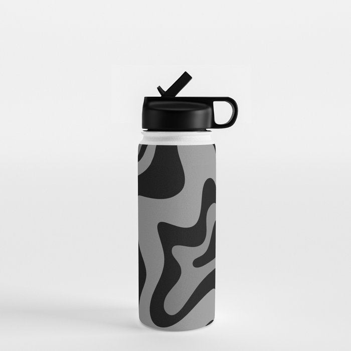 Retro Liquid Swirl Abstract Pattern in Black and Gray Water Bottle Gallery Image 1