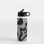 Retro Liquid Swirl Abstract Pattern in Black and Gray Water Bottle Gallery Image 1