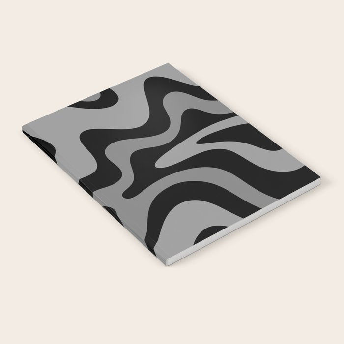 Retro Liquid Swirl Abstract Pattern in Black and Gray Notebook Gallery Image 2