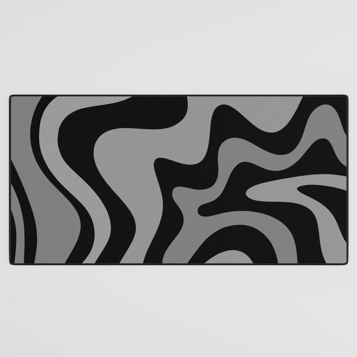 Retro Liquid Swirl Abstract Pattern in Black and Gray Desk Mat Gallery Image 3