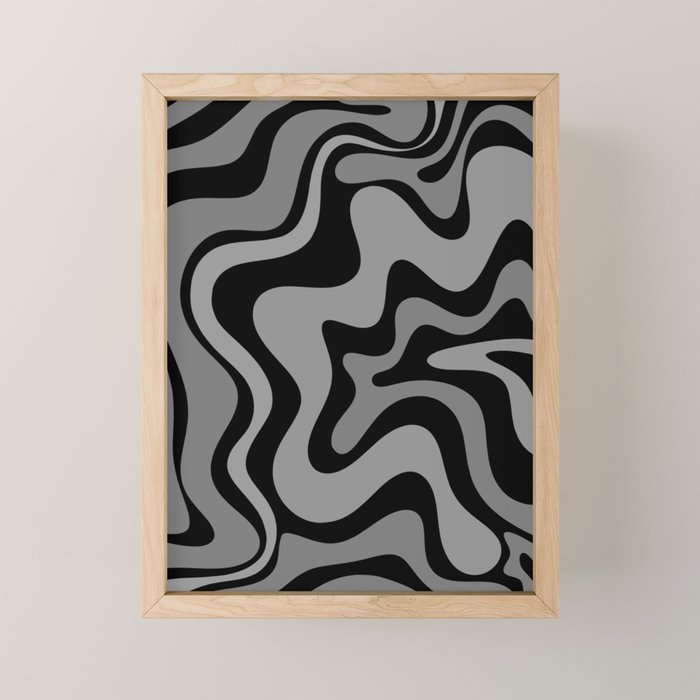 Retro Liquid Swirl Abstract Pattern in Black and Gray Mini Art Print Gallery Image 1