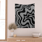 Retro Liquid Swirl Abstract Pattern in Black and Gray Wall Tapestry Gallery Image 2