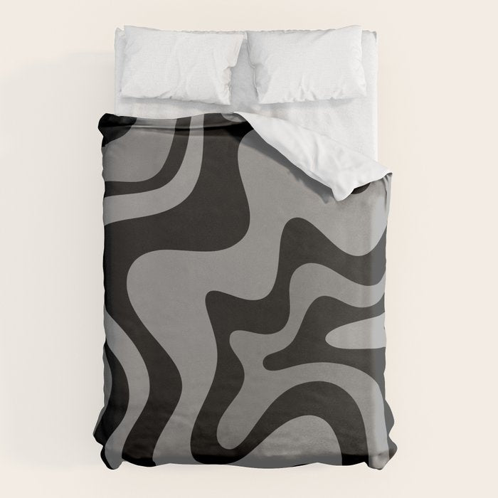 Retro Liquid Swirl Abstract Pattern in Black and Gray Duvet Cover Gallery Image 6