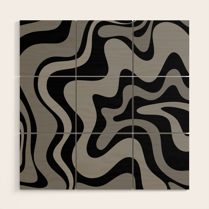 Retro Liquid Swirl Abstract Pattern in Black and Gray Wood Wall Art Gallery Image 1
