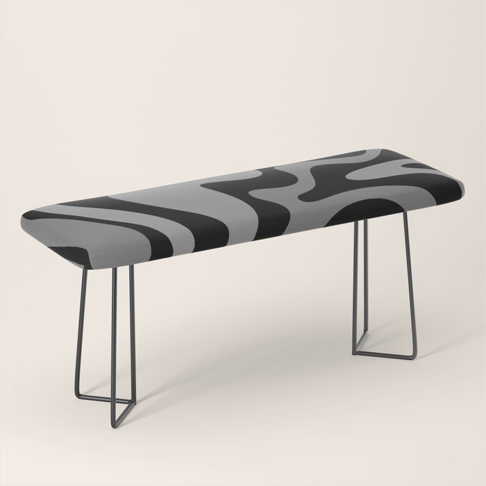 Retro Liquid Swirl Abstract Pattern in Black and Gray Bench Gallery Image 1