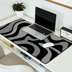 Retro Liquid Swirl Abstract Pattern in Black and Gray Desk Mat Gallery Image 2
