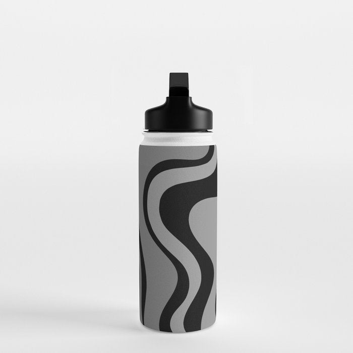 Retro Liquid Swirl Abstract Pattern in Black and Gray Water Bottle Gallery Image 3