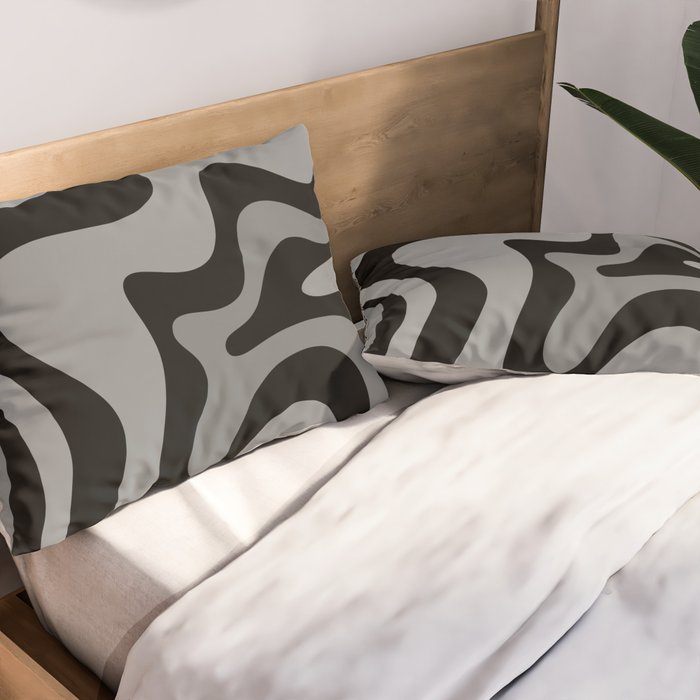 Retro Liquid Swirl Abstract Pattern in Black and Gray Pillow Sham Gallery Image 2