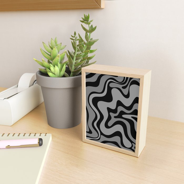Retro Liquid Swirl Abstract Pattern in Black and Gray Mini Art Print Gallery Image 2