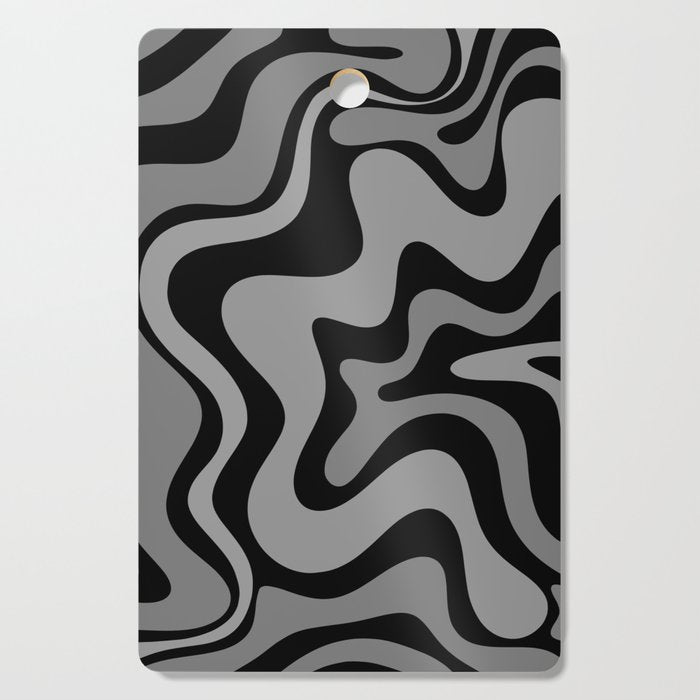 Retro Liquid Swirl Abstract Pattern in Black and Gray Cutting Board Gallery Image 1