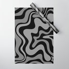 Retro Liquid Swirl Abstract Pattern in Black and Gray Wrapping Paper Gallery Image 1