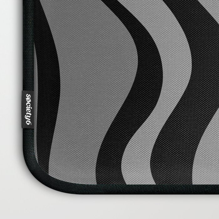 Retro Liquid Swirl Abstract Pattern in Black and Gray Laptop Sleeve Gallery Image 3
